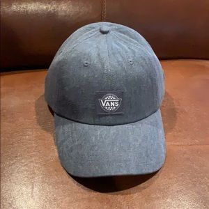 Denim blue Vans hat with buckleback strap